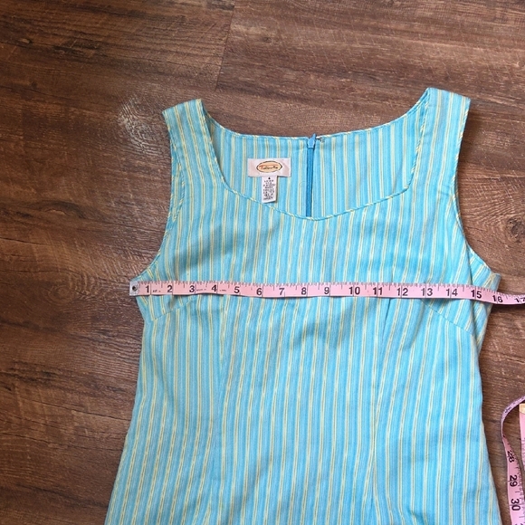 Talbots Striped Mini Dress Made in The USA Aqua 100% Cotton Women's Size 4 - Picture 8 of 10